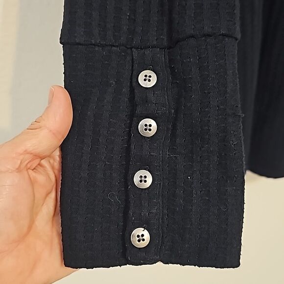 CHASER Waffle Knit Henley Thermal Black Long Sleeve Four Button Cuff Size XXL - Picture 3 of 9